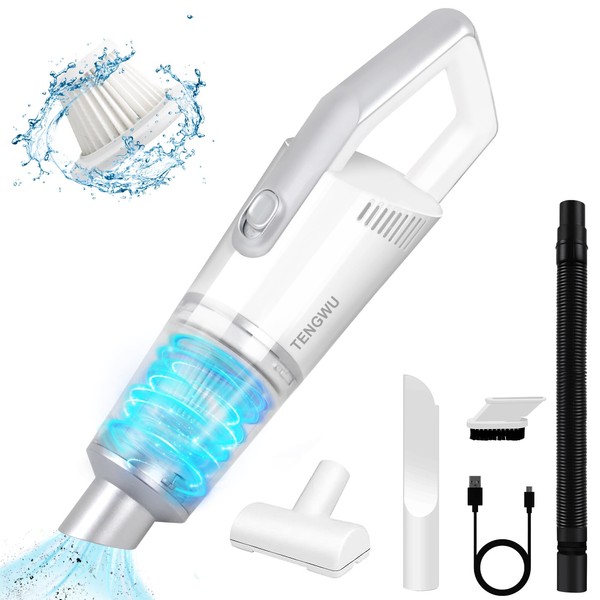 Handheld Vacuum Cleaner Cordless, 9000Pa Powerful Suction Wireless Mini Car Vacuum Cleaner, Portable and Rechargeable Wet & Dry Hand Held Vacuum for Pet Hair/Car/Home/Office (White)