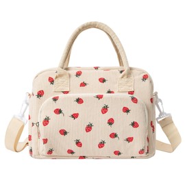 Lunch Bag, 9L Small Picnic Bag, Bento Bag, Reusable Carry Bag, Fabric, Bento Boxes Insulated Bag, Lunch Bag for Work, School, On the Go (Strawberry)