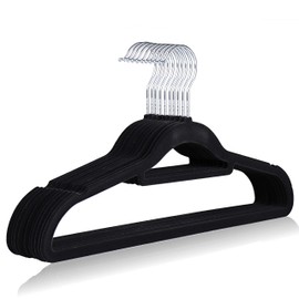 The Hanger Store 10 Black Non-slip Flocked Velvet Space Saving Coat Clothes Hangers with Trouser Bar
