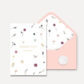 Liheheca Wildflower Thank You Cards with Envelopes,24 set Bulk,4"x6",Wax Seal Stickers,Floral Greeting Cards for Wedding,Baby Shower,Bridal Shower(Soft Pink)