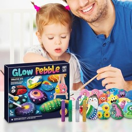 Kit de Pintura de 49 Rocas Que Brillan en la Oscuridad, Kits de Pinturas Infantil con 12 Pinturas Niños y Niñas de 6 a 12 Años Materiales de Arte Jugu