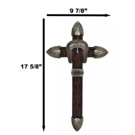 Rustic Western Brown Faux Tooled Leather Belt Buckle Concho Cowboy Wall Cross