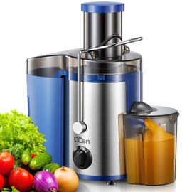 QCen Juicer Machine, 500W Centrifugal Juicer Extractor with Wide Mouth 3” Feed Chute for Fruit Vegetable, Easy to Clean, Stainless Steel, BPA-free (Blue)