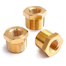 1/2" NPT Male to 1/4" NPT Female Brass Hex Bushing Reducing Bushing Pipe Fitting, Brass Fitting Reducer Adapter 3 Pack