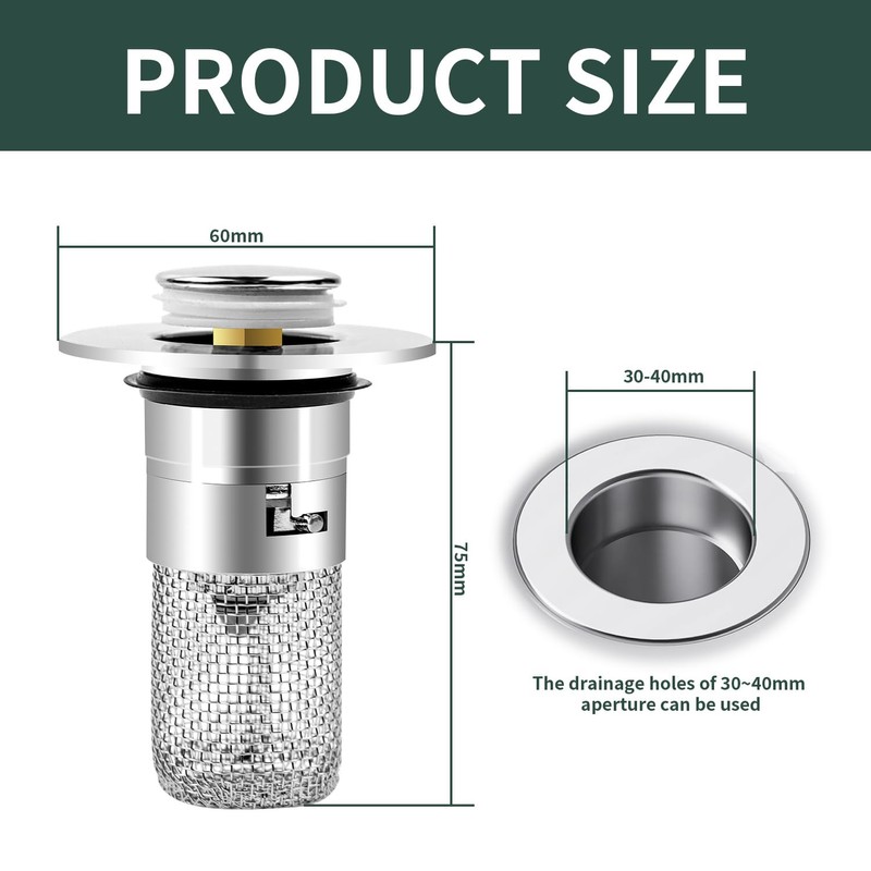 Drain Plug with Strainer, Stainless Steel Sink Drain Strainer, Sink