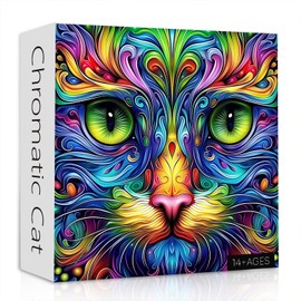 Cat Puzzles for Adults 1000 Pieces, Fantasy Animal Kitten Abstract Art Puzzle, Colorful Funny Cat Puzzle Kitty, Impossible Hard Challenge Jigsaw Puzzle for Adults