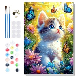 Bowetile Cat Paint by Numbers Adult Kit Beginner, Adults Paint by Number Kits on Canvas with Frame, Cat Peinture a Numero Adulte, DIY Acrylic Oil Painting Craft Kits, 8x12in