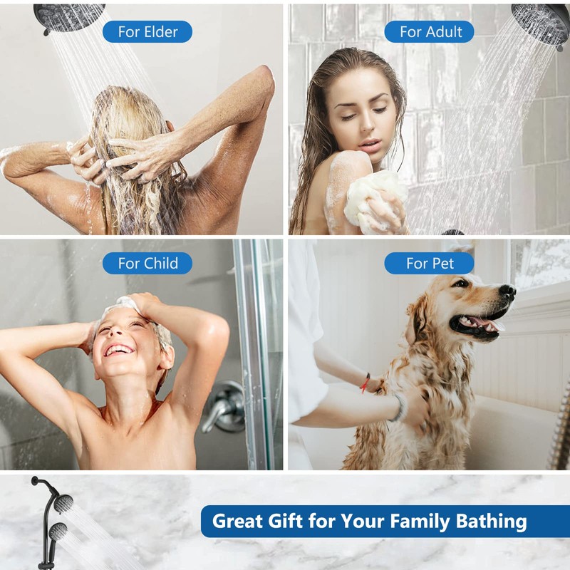 UCLIMAA High Pressure 48-Settings Shower Head with Handheld Shower,Drill-Free 3-Way