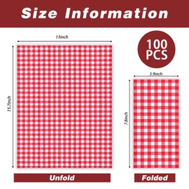100 Pcs Red Gingham Napkins Disposable - Red and White Checkered Paper Napkins - Plaid Dinner Napkins for Picnic BBQ Birthday Wedding Valentines Day Party Supplies