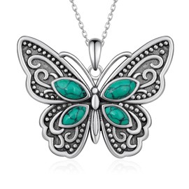 Daixiya Turquoise Butterfly Necklace 925 Sterling Silver Boho Butterfly Pendant Necklaces Jewelry Gifts for Women Mom