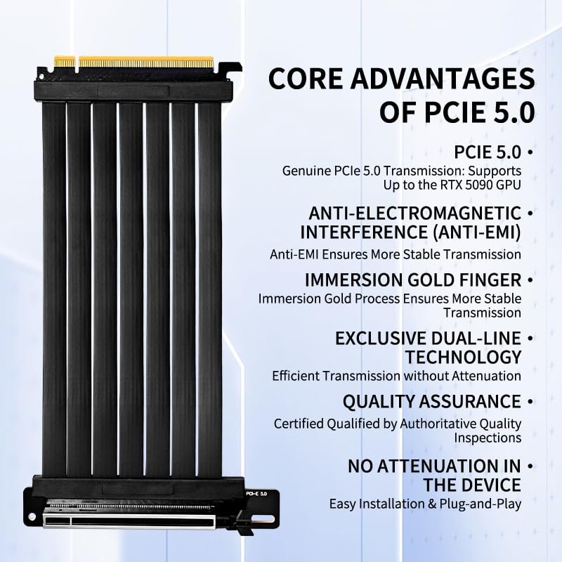 UPSIREN PCIE 5.0 x16 Riser Cable 20cm - 128GB/s Bidirectional