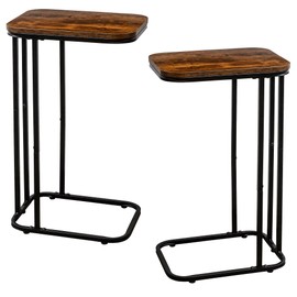 KJGKK C Shaped End Table Set of 2, 26.6 inches High Small Side Table for Couch Sofa Bed, Tall Tv Tray Table, for Living Room, Bedroom, Metal Frame, Industrial Style, Rustic Brown & Black