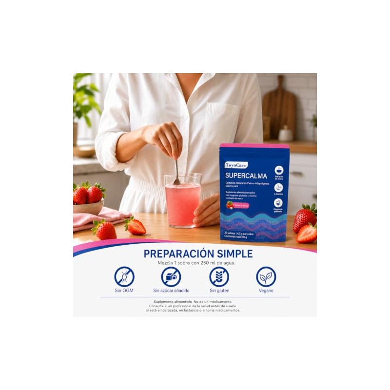 Polvo Sabor Fresa, Supercalm Suplemento Alimenticio, 20 Sobres