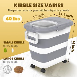HOYTAMDA 30-40Lbs Rice Container,Collapsible Airtight Food Storage Containers with Wheels,Handle,Rice Storage Container with Small Bin and Scoop,Rice Dispenser for Flour Sugar Cereal Grain Dog Cat