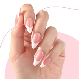 CANVALITE French Tip Press On Uñas Puntas de Gel para Uñas - 300Pcs Pre-Coloreadas Prensa Rápida y Fácil En Uñas Clavos Falsos de Almendra Con Diseños