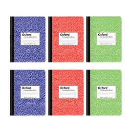 Oxford Composition Notebook 6 Pack, Wide Ruled Paper, 9-3/4 x 7-1/2 Inches, 100 Sheets, Assorted Marble Covers, 2 Each: Blue, Green, Red (63762)