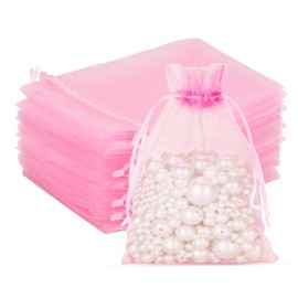 G2PLUS Pink Organza Gift Pouches - 10x12 CM Small Organza Favor Bags, 100 PCS Wedding Jewelry Bags - Clear Mesh Pouches Perfect for Wedding, Christmas, Birthday, Anniversary