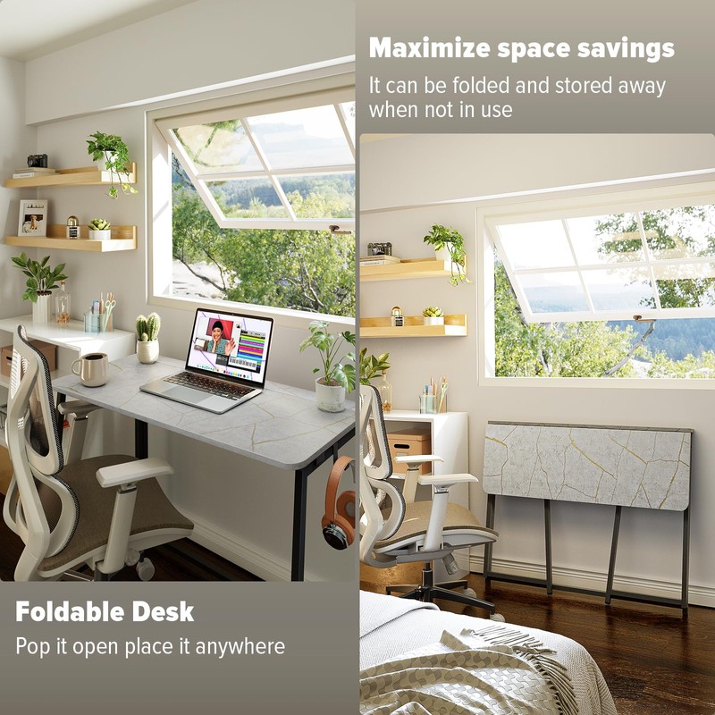 WOHOMO Folding Desk, Small Writing Desk 39.4", Space-Saving Foldable Laptop