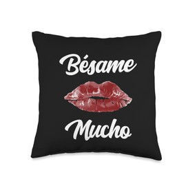 Bésame Mucho Spanish Kiss Me A Lot Español V-Day Bésame Mucho Feliz Día de San Valentín Valentine's Day Kiss Throw Pillow, 16x16, Multicolor