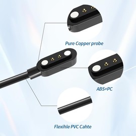 BOVUGAC [2 Pack] for Cloudpoem H1 1.85 Inch SmartWatch Charger, Magnetic Replacement USB Charging Cable Compatible with Cloudpoem H1 Smart Watch Accessories.(Black)