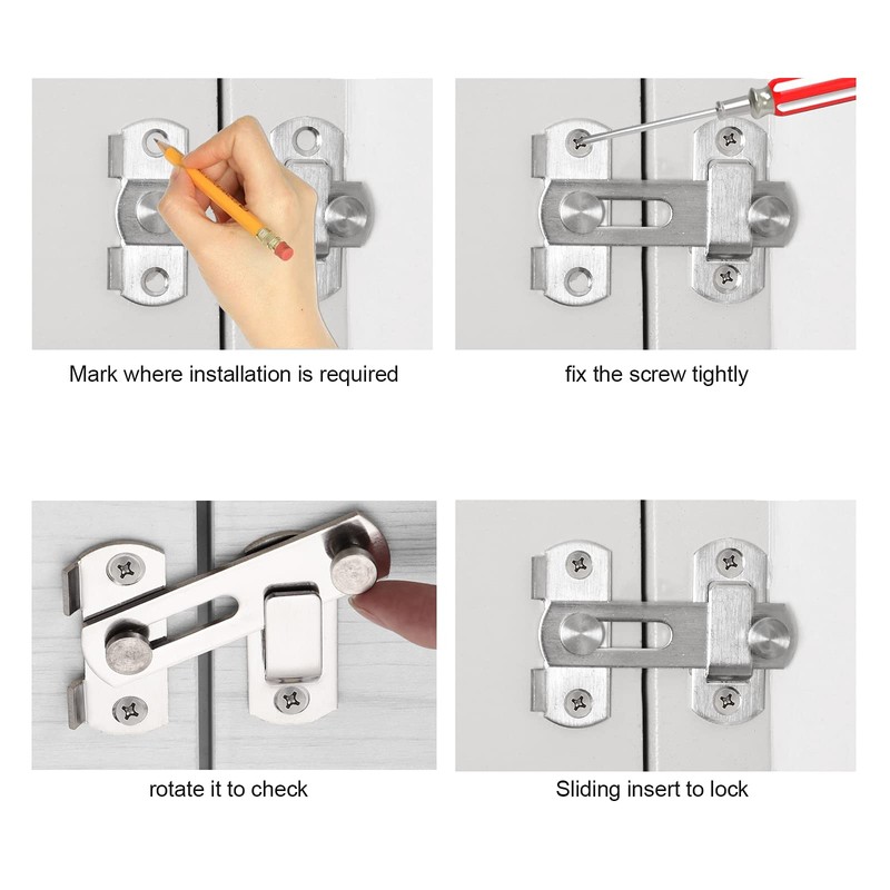2 Pieces Stainless Steel Flip Latch with Fixing Screws for