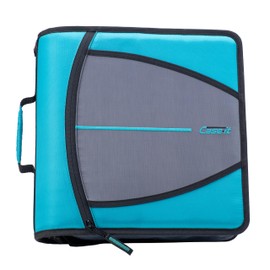 Case-it The Mighty Zip Tab Zipper Binder - 3 Inch O-Rings - 5 Color Tab Expanding File Folder - Multiple Pockets - 600 Sheet Capacity - Comes with Shoulder Strap - Aqua Marine D-146