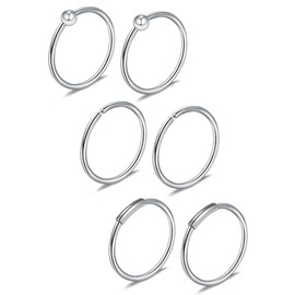 Ruifan 3PRS(6PCS) 22G Nose Hoop Lip Eyebrow Tongue Helix Tragus Cartilage Septum Piercing Ring 8mm - Silver