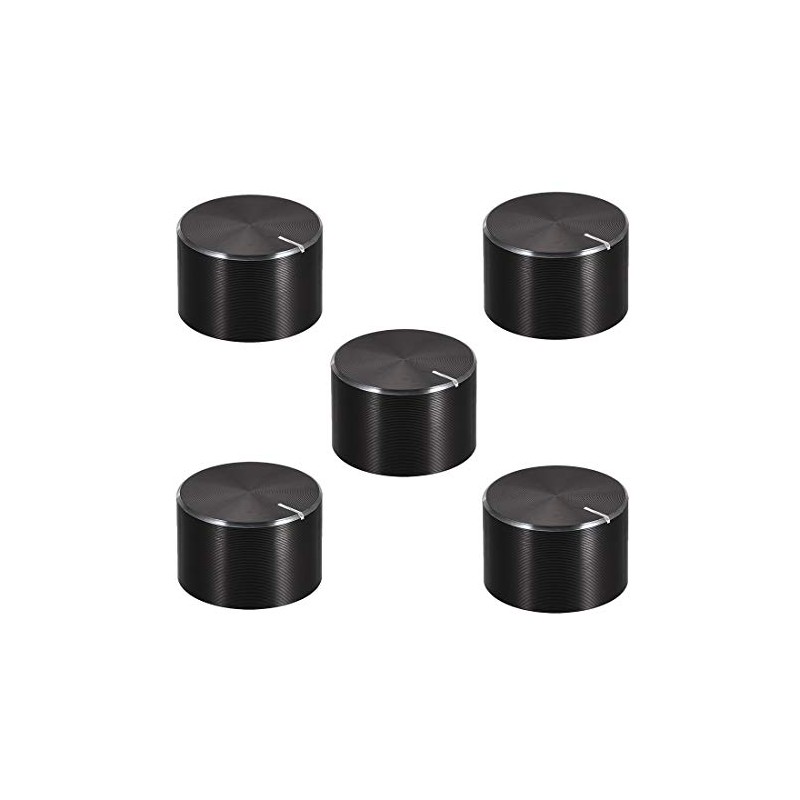 sourcing map 5pcs Potentiometer Knob Knurled Shaft Black Aluminum Smooth