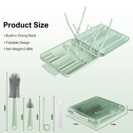 6 in 1 Bottle Cleaner Brush Set with Travel Bottle Drying Racks,360° Cleaning Baby Bottle Brush,Nipple Brush,Straw Cleaner Brush,Soap Dispenser & Organizer Case,Baby Essentials for Home&Travel(Green)