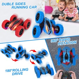 2Pcs RC Stunt Car Watch Gesture Sensor Car-4WD Double Sided 360 Degree Rotating Tumbling Rechargeable Car-High Speed 2.4GHZ Off Road Hobby RC Toy Cars for Xmas Birthday Gift Adults,Kids (Blue/Red)