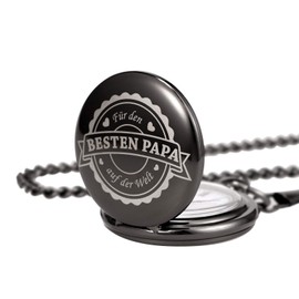 TREEWETO Pocket Watch with Engraving Chain Men's Black Gift for Birthday Father's Day Father, black, Classic