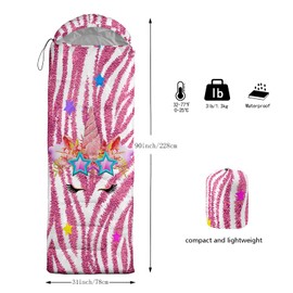 lneffble Pink Unicorn Sleeping Bags for Kids，Suitable for Children Boys and Girls Portable,Waterproof,Compact and Lightweight,Great for Outdoor Camping,Backpacking and Hiking