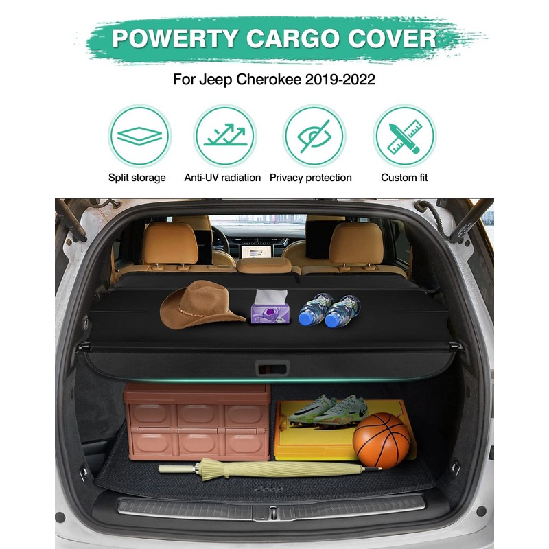 Powerty Cargo Cover for 2019-2023 Jeep Cherokee Trunk Cover Retractable
