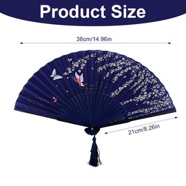 LuLiyLdJ Hand Fan Butterfly and Flower Cherry Fabric Fan Wall Fan Wedding Party Carnival Blue Pack of 1, bronze