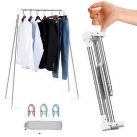 ANLEBUY Portable Garment Rack, Folding Clothes Rack, Collapsible Clothing Rack for Dance, Travel, Camping, Laundry, Indoor, Outdoor, Drying, RV, Mini Compact Racks White + 3 Foldable Clothes Hangers