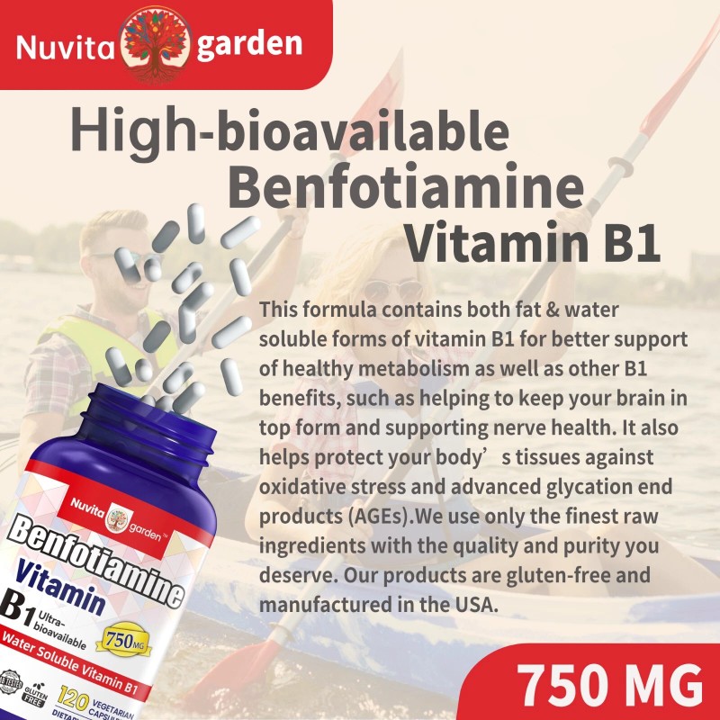 NuvitaGarden 2 Pack Benfotiamine 750mg + 500mg Couple, Vitamin B1