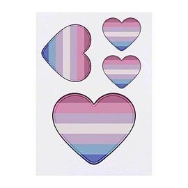 4 x 'Bigender Flag Heart' Temporary Tattoos - Water Resistant, Skin-Safe, Non-Toxic Transfers, Mixed Sizes (TO00050715)