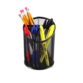 Huron Desktop 3 Compartment Round 5-3/4" Metal Mesh Pen and Pencil Holder Desk Organizer Pen Cup Pencil Cup for Desk Office Pen Organizer