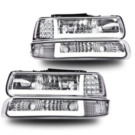 G-PLUS LED DRL Headlights Assembly,Fit For 1999-02 Chevy Silverado 1500 2500/2001-02 Silverado 1500HD 2500HD 3500/Fit 2000-06 Chevy Suburban 1500 2500 Tahoe,Clear Lens Chrome Housing Clear Reflector