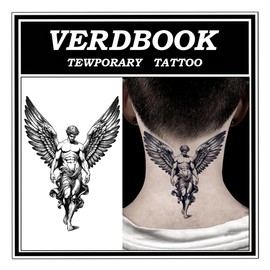 VERDBOOK Waterproof Temporary Tattoos: 2-Sheet Tattoo Kit with Realistic Body Stickers, Semi-Permanent Tattoos for Adults Lasting 7-15 Days – Safe for Men & Women, Male Angel Pattern