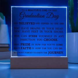 Graduation Gift, Acrylic Plaque with LED Lights, Thoughtful Keepsake, Room Decor, Unique Graduation Gift for Her, Meaningful Message on Plaque Display, Unique Present for Graduation