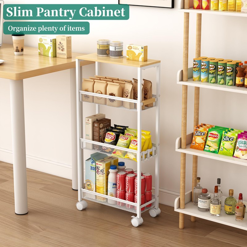 4-Tier Slim Utility Rolling Laundry Cart with Wheels, Easy to