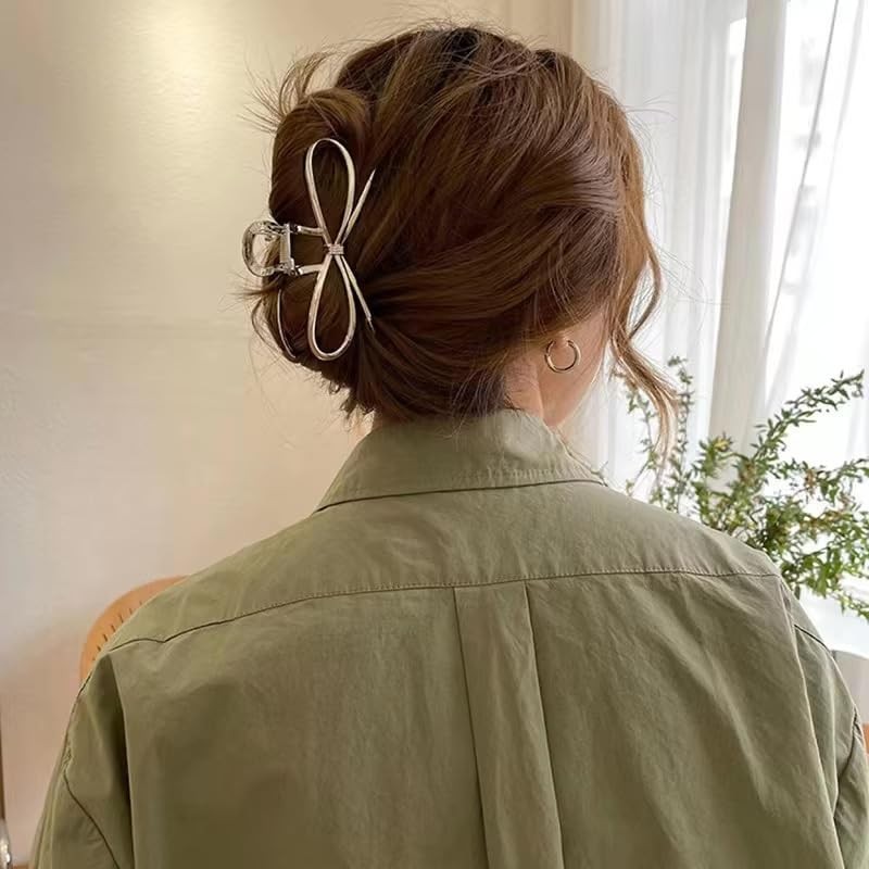 蝶々結び リボンバンスクリップ ヘアアクセサリー 韓国 しっかり留まる 大きめ メタリック リボン シンプル ハーフ