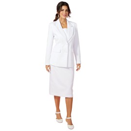Masseys Women's Signature Two-Piece Skirt Suit, 16W, White