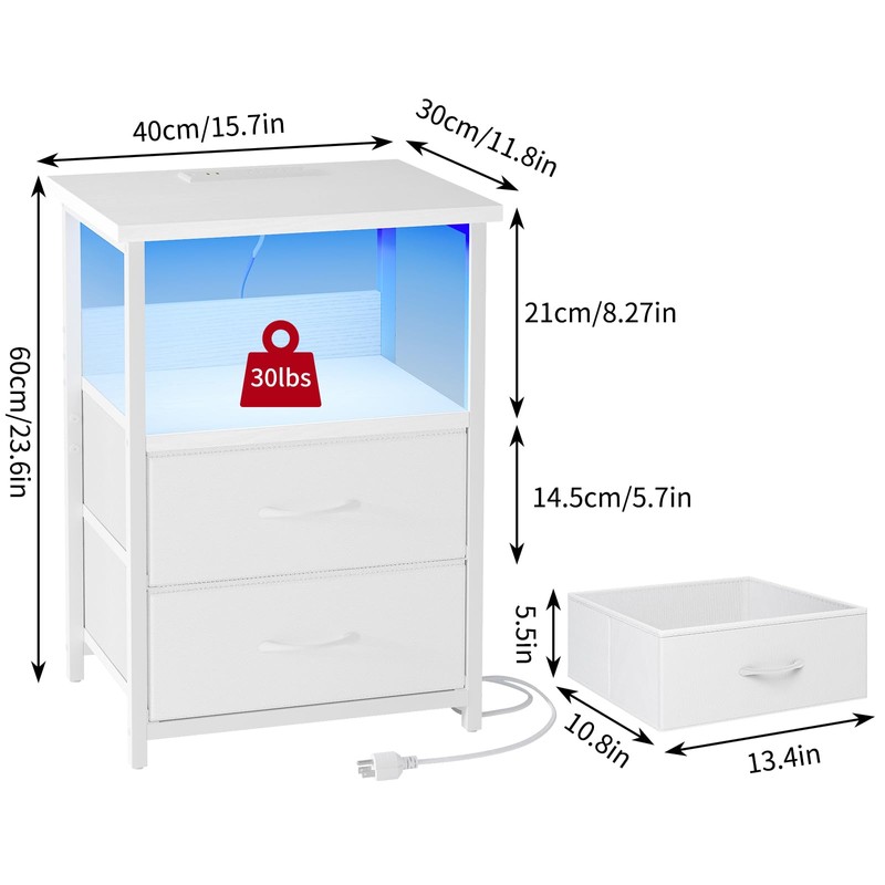 Fixwal Night Stand with Charging Station, LED Nightstand with U-S-B