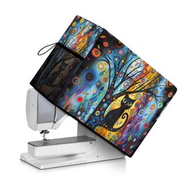 Urndoeng Modern Art Black Cat Sewing Machine Cover Fit Standard Sewing Machines, Features a Convenient Mesh Pocket for Accessories, Crafting Cuteness for Your Sewing Space(Black Blue)