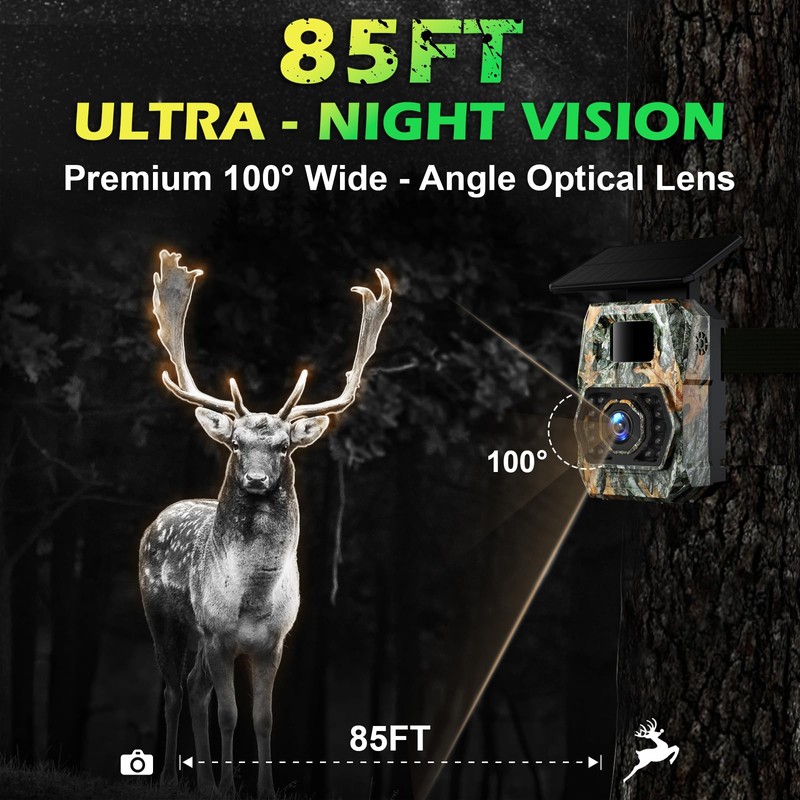 Solar Trail Camera 60MP 4K, WiFi Bluetooth, Game Camera with