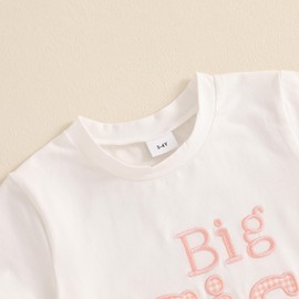 Big Sister Little Sister Matching Outfits Big Sister Shirt Plaid Bell Bottom Pants 2Pcs Set Infant Summer Clothes(D-Pink Big Sis,18-24 Months)