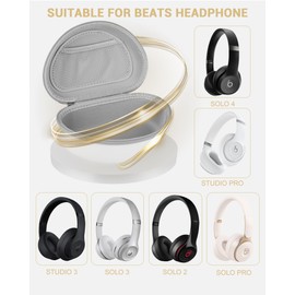 Portable Headphone Case for Beats Studio Pro, Solo 4, Solo 3, Studio 3, Over Ear Headphone Hard Shell Case, On Ear Headphone Case with Mesh Pocket for Cable (White)