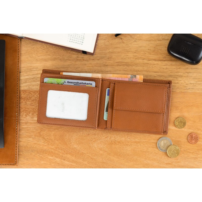 Gusti Foster Men's Leather Wallet RFID Protection Brown Leather, hazelnut,